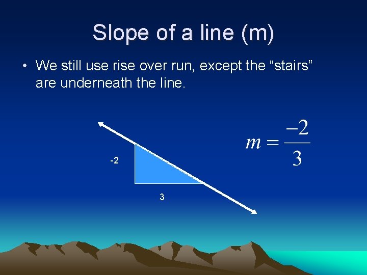 Slope of a line (m) • We still use rise over run, except the