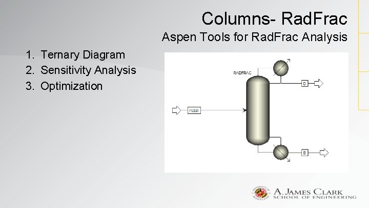 Columns- Rad. Frac Aspen Tools for Rad. Frac Analysis 1. Ternary Diagram 2. Sensitivity