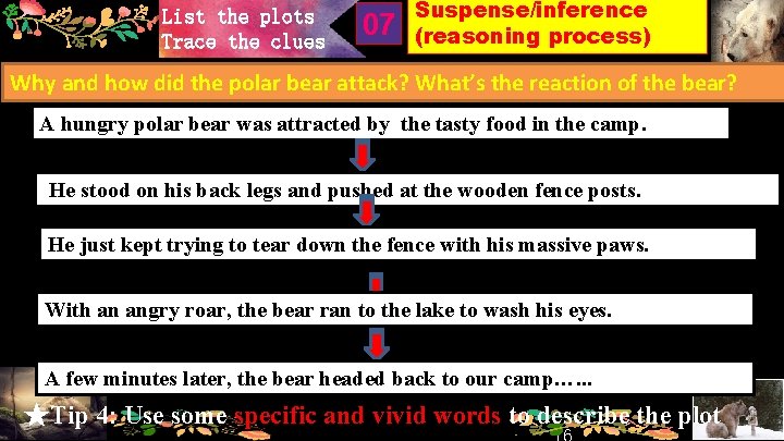 List the plots Trace the clues 07 Suspense/inference (reasoning process) Why and how did