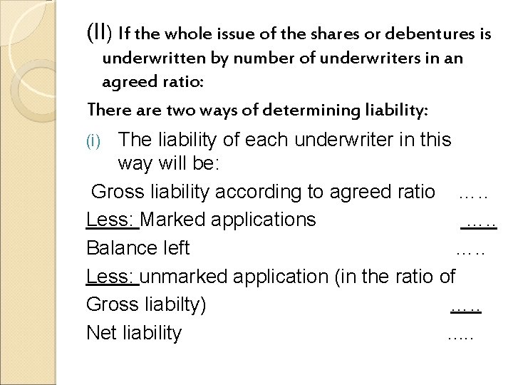 (II) If the whole issue of the shares or debentures is underwritten by number