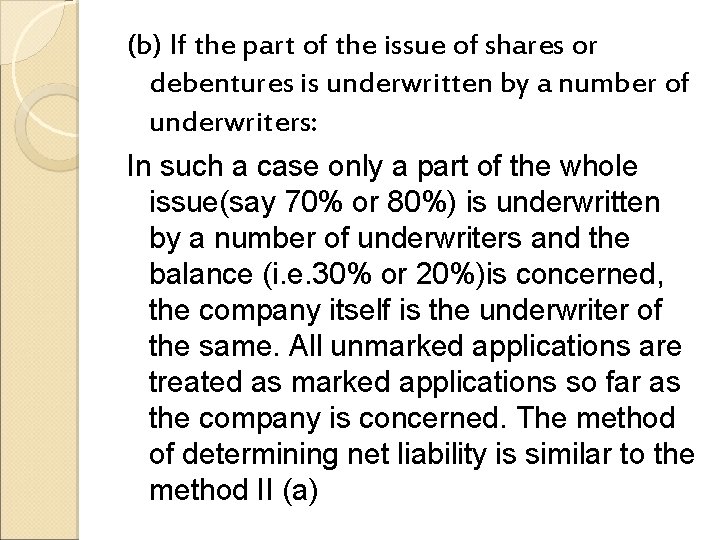(b) If the part of the issue of shares or debentures is underwritten by