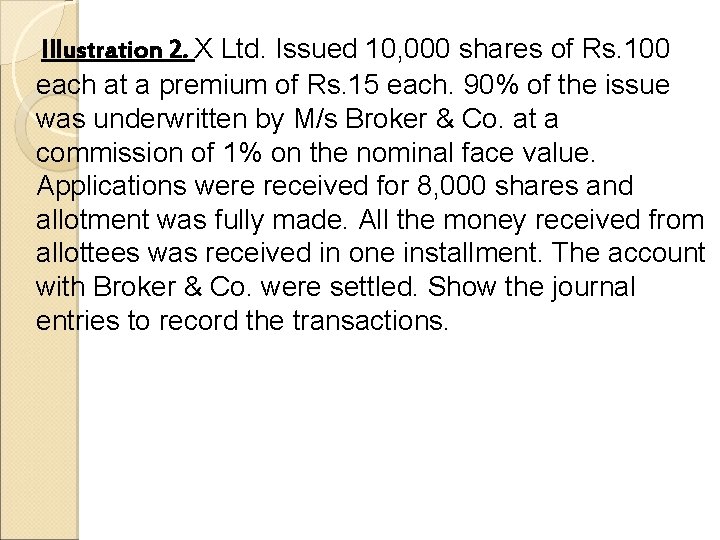 Illustration 2. X Ltd. Issued 10, 000 shares of Rs. 100 each at a