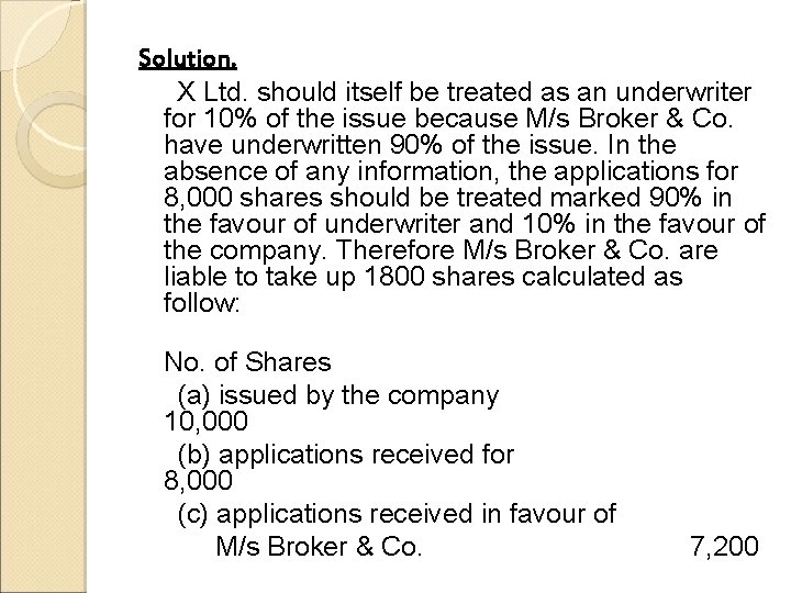 Solution. X Ltd. should itself be treated as an underwriter for 10% of the