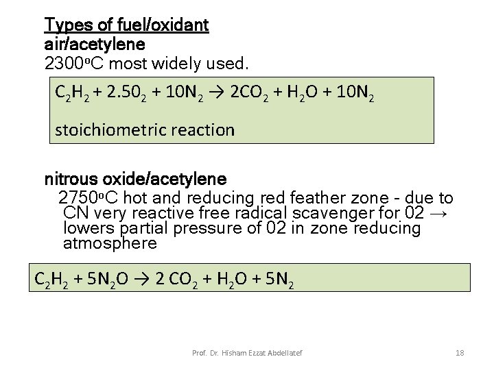 Types of fuel/oxidant air/acetylene 2300 o. C most widely used. C 2 H 2