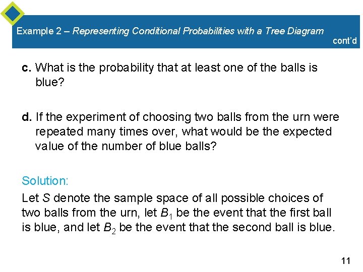 Example 2 – Representing Conditional Probabilities with a Tree Diagram cont’d c. What is