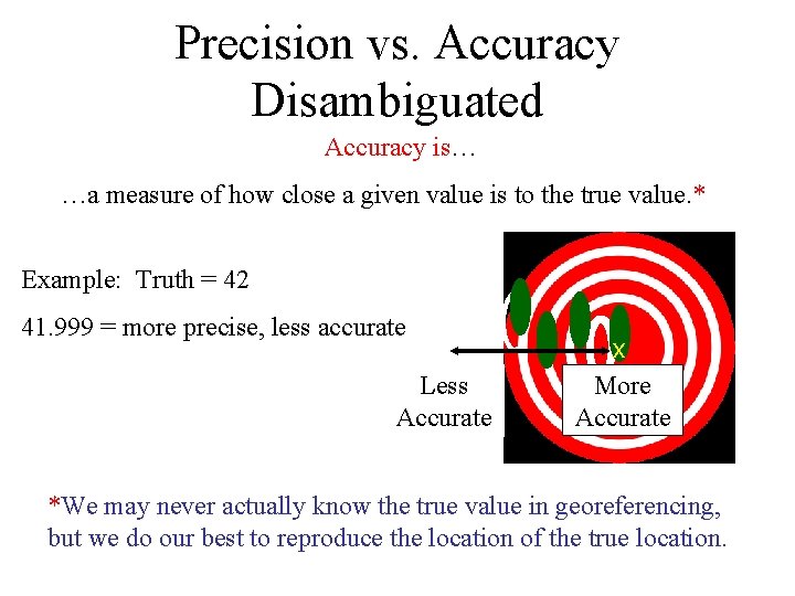 Precision vs. Accuracy Disambiguated Accuracy is… …a measure of how close a given value