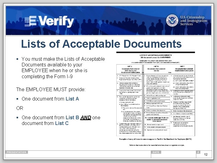  Lists of Acceptable Documents § You must make the Lists of Acceptable Documents