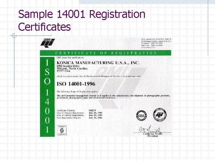 Sample 14001 Registration Certificates 