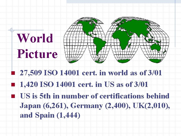 World Picture n n n 27, 509 ISO 14001 cert. in world as of