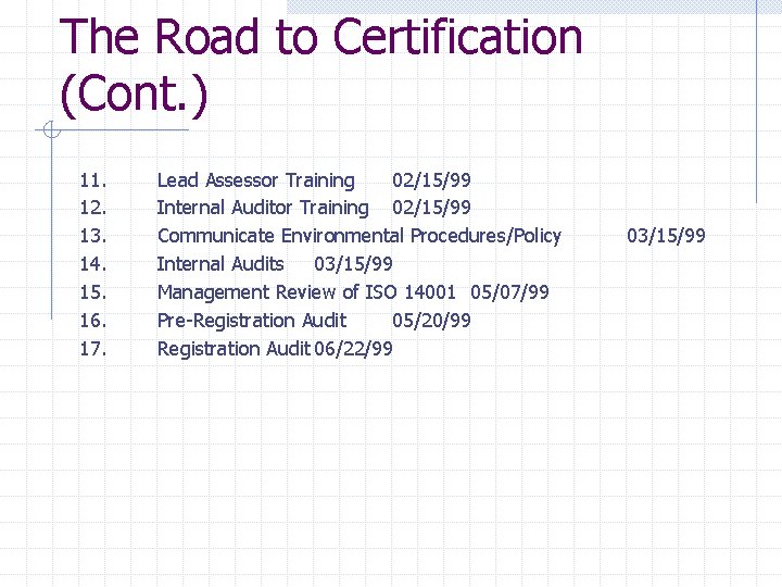 The Road to Certification (Cont. ) 11. 12. 13. 14. 15. 16. 17. Lead