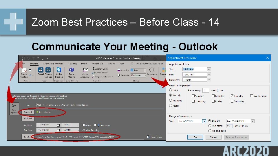 Zoom Best Practices – Before Class - 14 Communicate Your Meeting - Outlook 