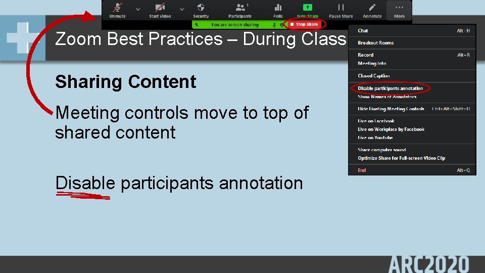 Zoom Best Practices – During Class - 10 Sharing Content Meeting controls move to