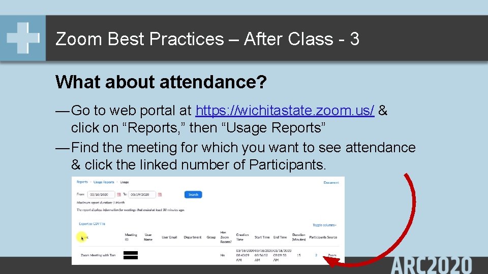 Zoom Best Practices – After Class - 3 What about attendance? — Go to