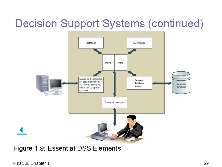 Decision Support Systems (continued) Figure 1. 9: Essential DSS Elements MIS 300 Chapter 1