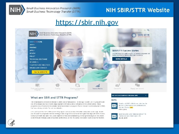 NIH SBIR/STTR Website https: //sbir. nih. gov 