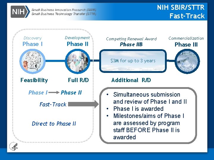 NIH SBIR/STTR Fast-Track Discovery Development Phase II Competing Renewal Award Phase IIB Commercialization Phase
