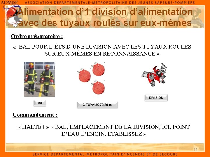 Alimentation d’ 1 division d’alimentation avec des tuyaux roulés sur eux-mêmes Ordre préparatoire : Alimentation d’ 1 division d’alimentation avec des tuyaux roulés sur eux-mêmes Ordre préparatoire :