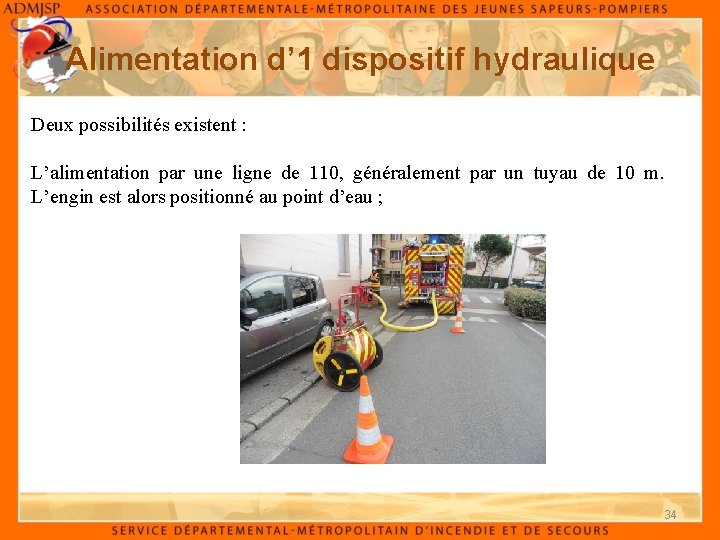 Alimentation d’ 1 dispositif hydraulique Deux possibilités existent : L’alimentation par une ligne de