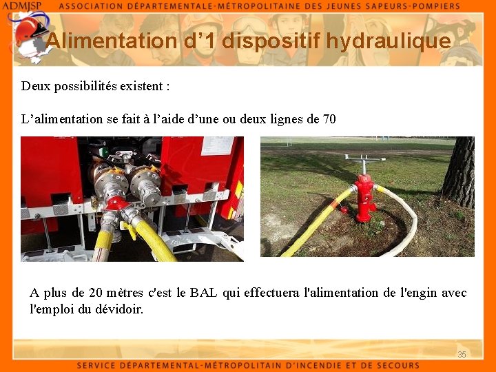 Alimentation d’ 1 dispositif hydraulique Deux possibilités existent : L’alimentation se fait à l’aide