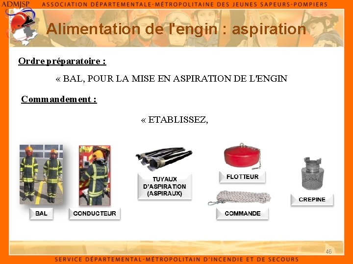 Alimentation de l'engin : aspiration Ordre préparatoire : « BAL, POUR LA MISE EN