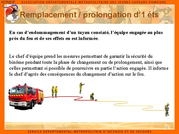 Remplacement / prolongation d’ 1 éts En cas d’endommagement d’un tuyau constaté, l’équipe engagée