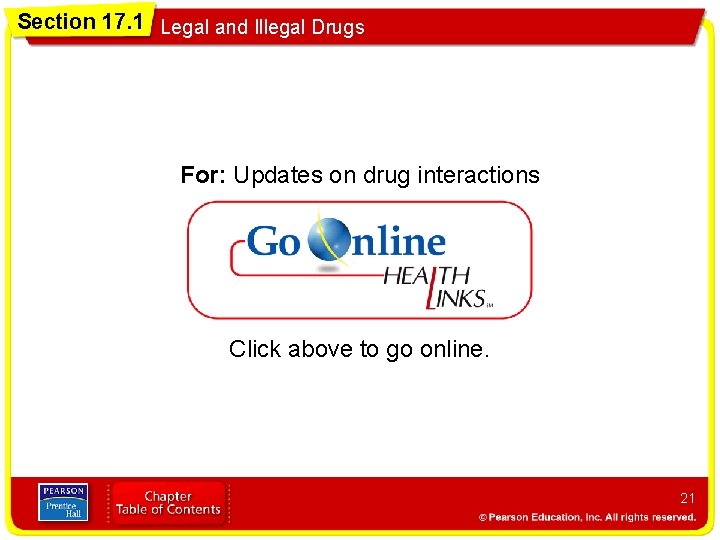 Section 17. 1 Legal and Illegal Drugs For: Updates on drug interactions Click above