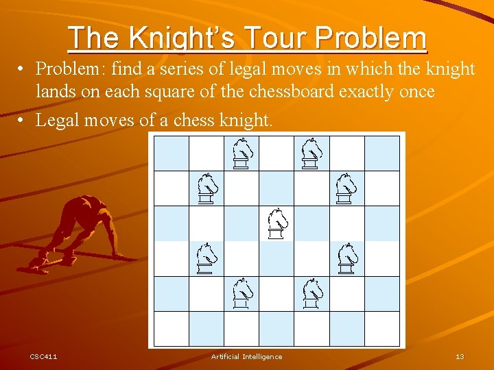 The Knight’s Tour Problem • Problem: find a series of legal moves in which