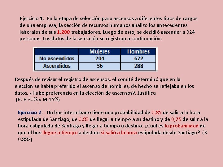 Ejercicio 1: En la etapa de selección para ascensos a diferentes tipos de cargos