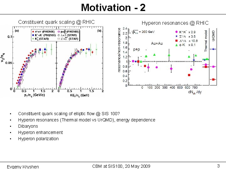 Motivation - 2 Constituent quark scaling @ RHIC • • • Hyperon resonances @