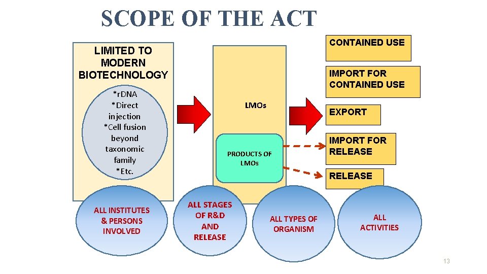 SCOPE OF THE ACT CONTAINED USE LIMITED TO MODERN BIOTECHNOLOGY *r. DNA *Direct injection