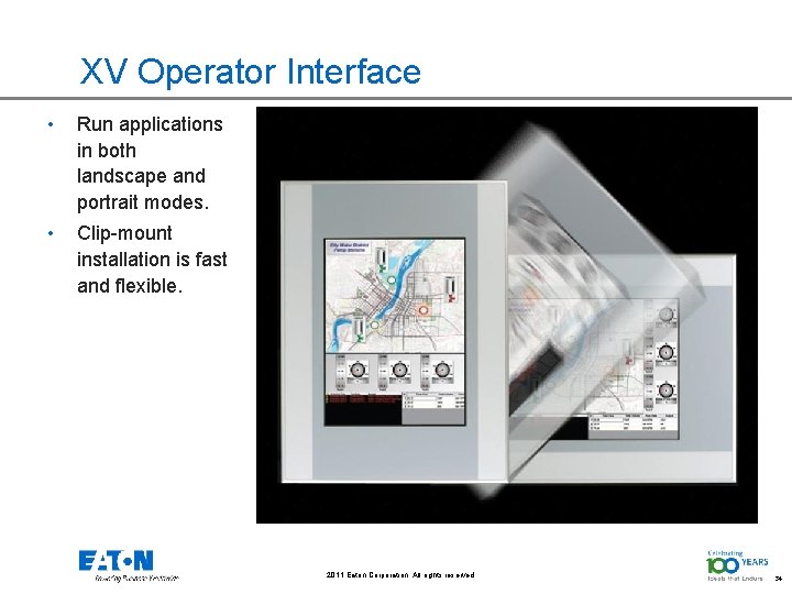 XV Operator Interface • Run applications in both landscape and portrait modes. • Clip-mount