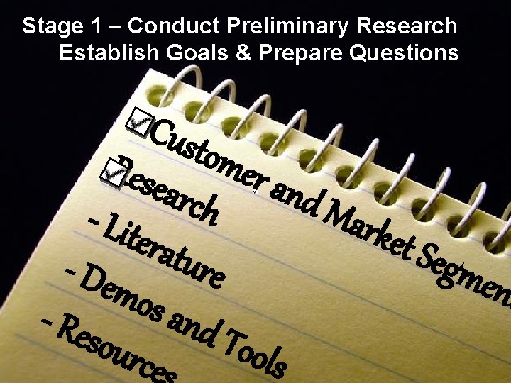 Stage 1 – Conduct Preliminary Research Establish Goals & Prepare Questions - Cu stom