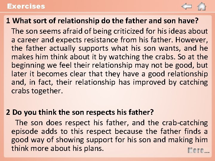 Exercises 1 What sort of relationship do the father and son have? The son