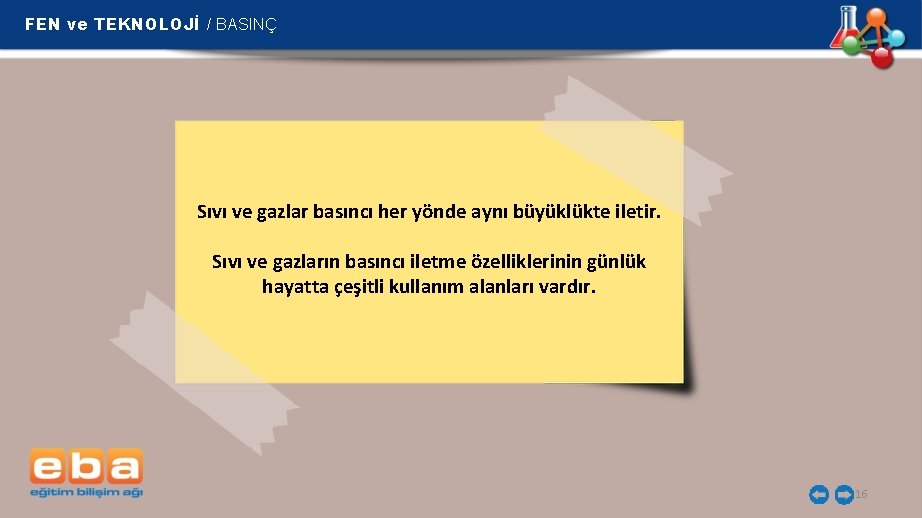 FEN ve TEKNOLOJİ / BASINÇ Sıvı ve gazlar basıncı her yönde aynı büyüklükte iletir.