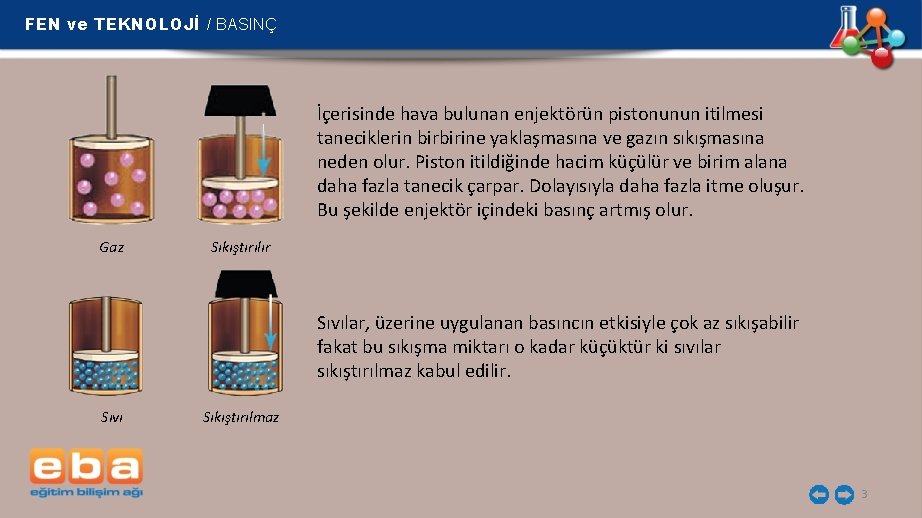 FEN ve TEKNOLOJİ / BASINÇ İçerisinde hava bulunan enjektörün pistonunun itilmesi taneciklerin birbirine yaklaşmasına
