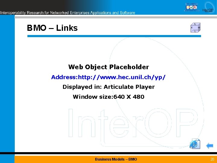 BMO – Links Web Object Placeholder Address: http: //www. hec. unil. ch/yp/ Displayed in: