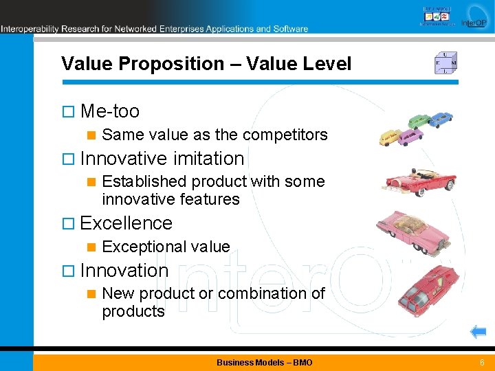 Value Proposition – Value Level ¨ Me-too n Same value as the competitors ¨