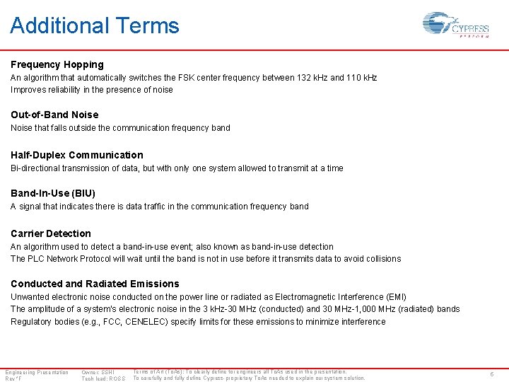 Additional Terms Frequency Hopping An algorithm that automatically switches the FSK center frequency between