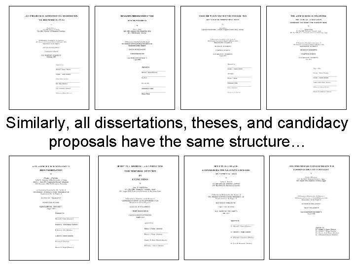 Similarly, all dissertations, theses, and candidacy proposals have the same structure… 