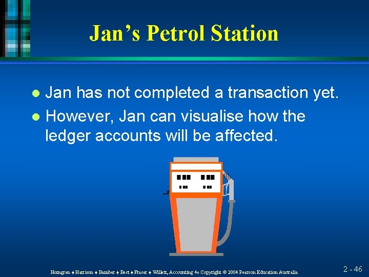 Jan’s Petrol Station Jan has not completed a transaction yet. l However, Jan can