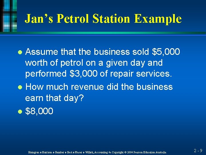 Jan’s Petrol Station Example Assume that the business sold $5, 000 worth of petrol