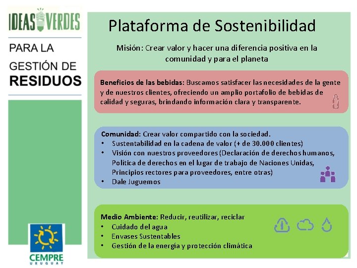 Plataforma de Sostenibilidad Misión: Crear valor y hacer una diferencia positiva en la comunidad