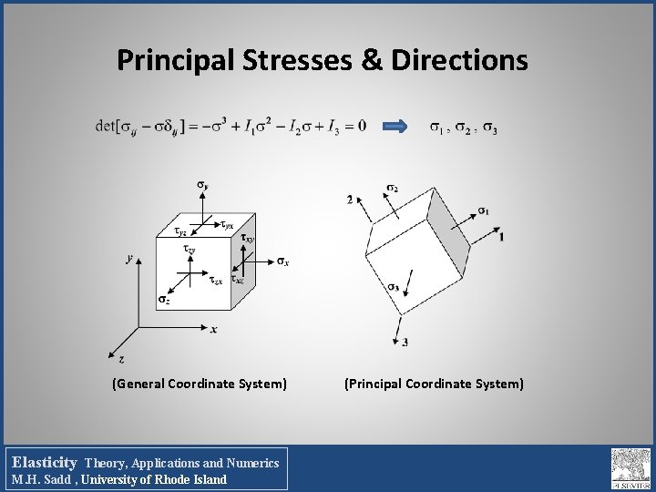 Principal Stresses & Directions (General Coordinate System) Elasticity Theory, Applications and Numerics M. H. Principal Stresses & Directions (General Coordinate System) Elasticity Theory, Applications and Numerics M. H.