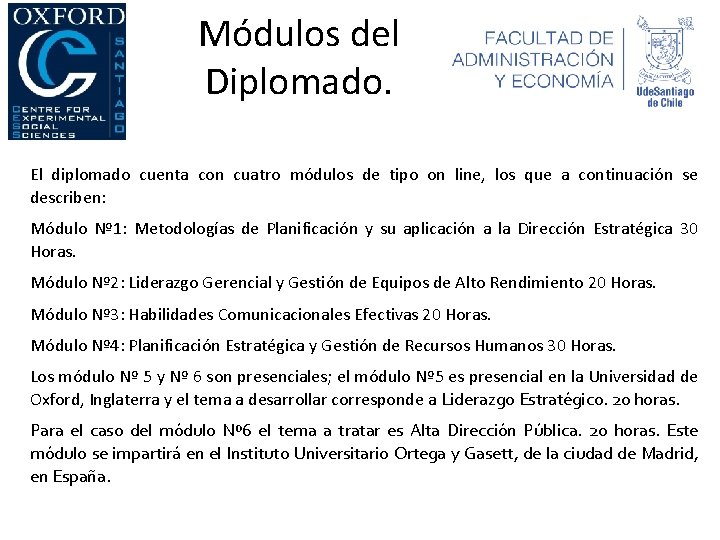 Módulos del Diplomado. El diplomado cuenta con cuatro módulos de tipo on line, los