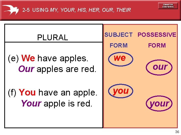 2 -5 USING MY, YOUR, HIS, HER, OUR, THEIR PLURAL SUBJECT POSSESSIVE FORM (e)