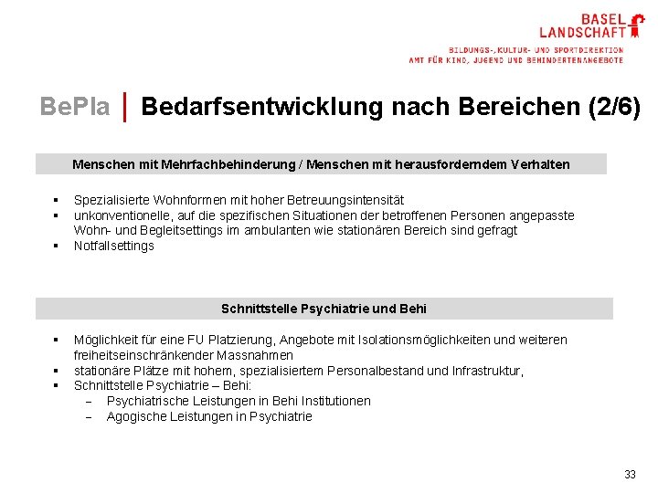 Be. Pla │ Bedarfsentwicklung nach Bereichen (2/6) Menschen mit Mehrfachbehinderung / Menschen mit herausforderndem