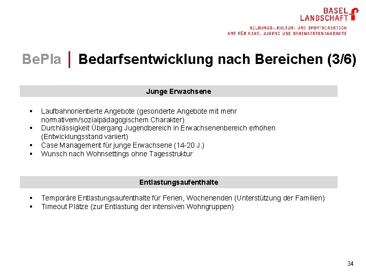 Be. Pla │ Bedarfsentwicklung nach Bereichen (3/6) Junge Erwachsene § § Laufbahnorientierte Angebote (gesonderte