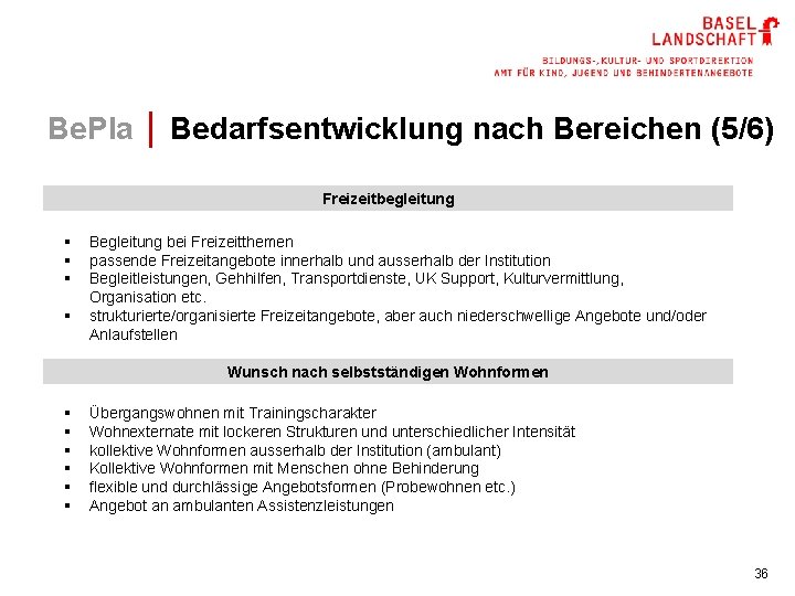 Be. Pla │ Bedarfsentwicklung nach Bereichen (5/6) Freizeitbegleitung § § Begleitung bei Freizeitthemen passende