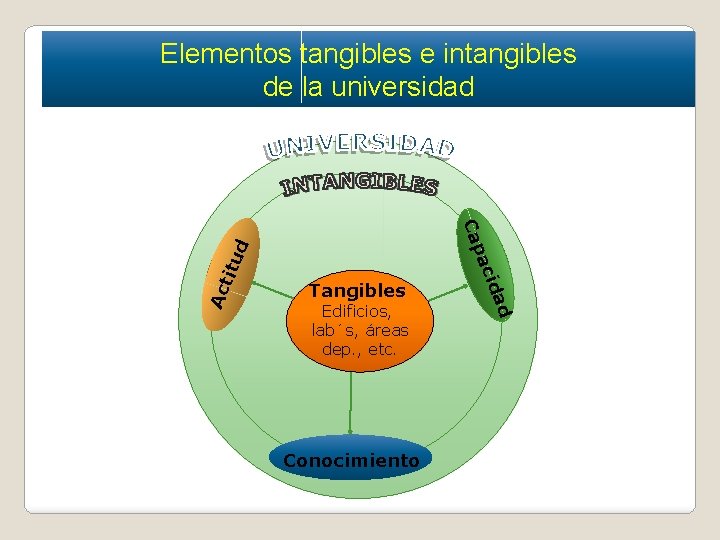 Elementos tangibles e intangibles de la universidad Ac titu d Conocimiento ad Edificios, lab´s,