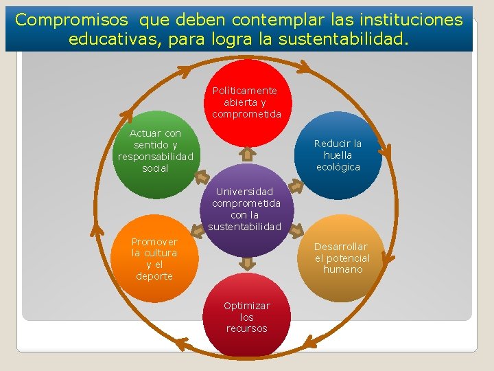 Compromisos que deben contemplar las instituciones educativas, para logra la sustentabilidad. Políticamente abierta y